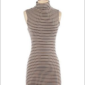 tan with striped turtleneck dress